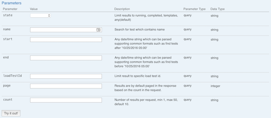 RedLine13 API Search For load Tests